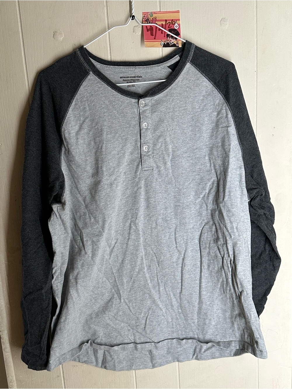 Amazon Essentials Light Gray and Dark Gray Raglan Henley Long Sleeve